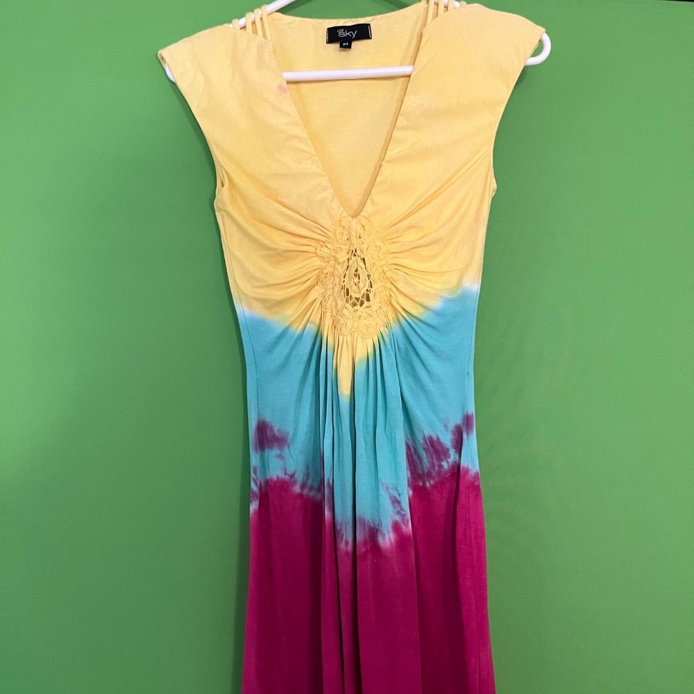 SKY minidress in vibrant yellow + aqua + fuchsia